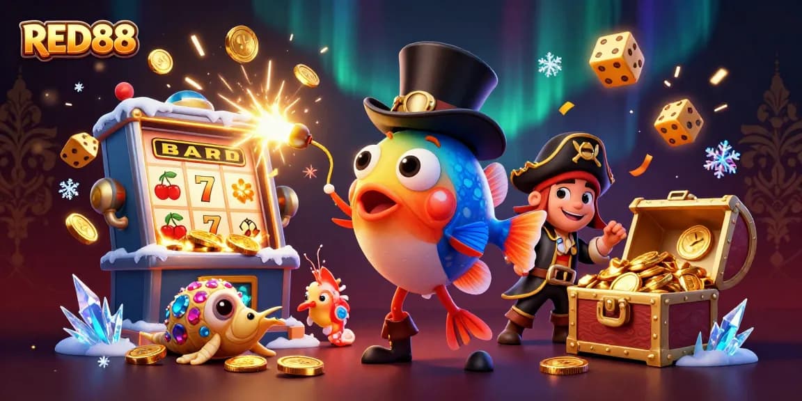 Spin to win big with RED88 in a vibrant 3D casino scene filled with treasures and excitement!