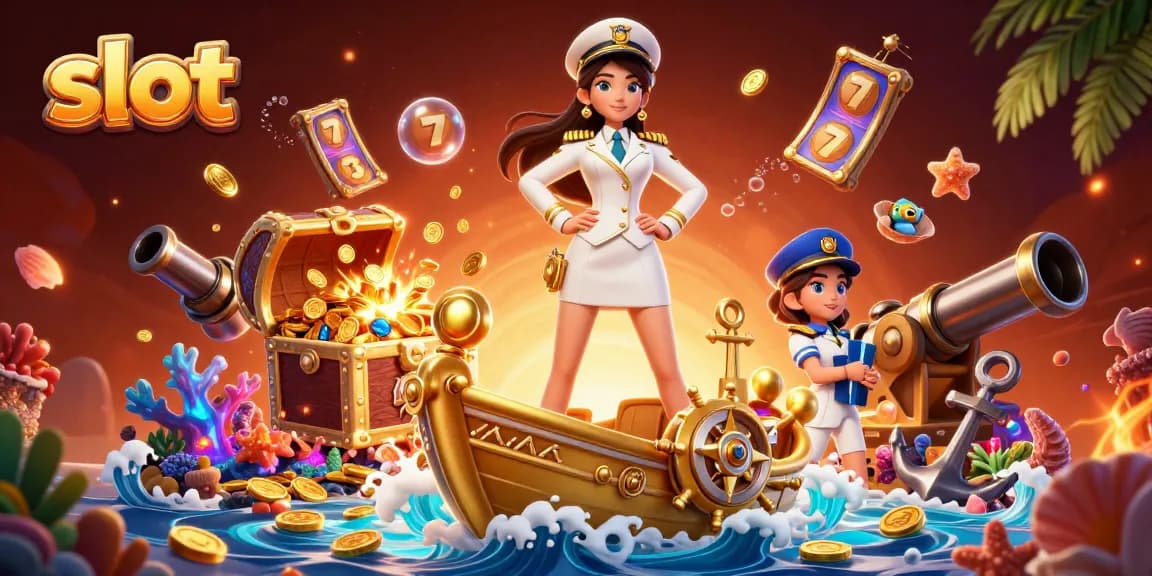 Experience exhilarating slot action amidst a vibrant, treasure-filled 3D casino scene.
