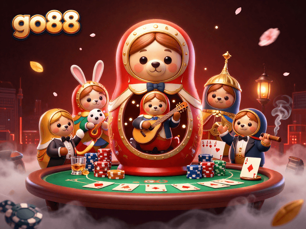 Experience big wins at go88 with vibrant characters and casino elements illustrated in a dynamic scene.