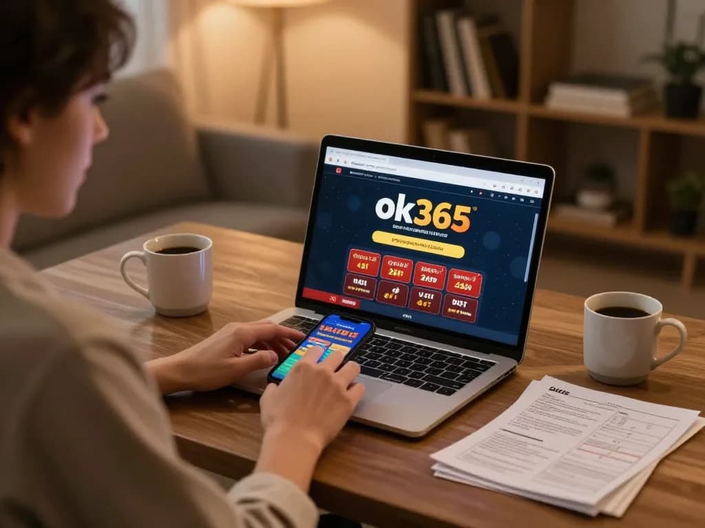 Playing online games on ok365 with interactive interface and cozy home setup.