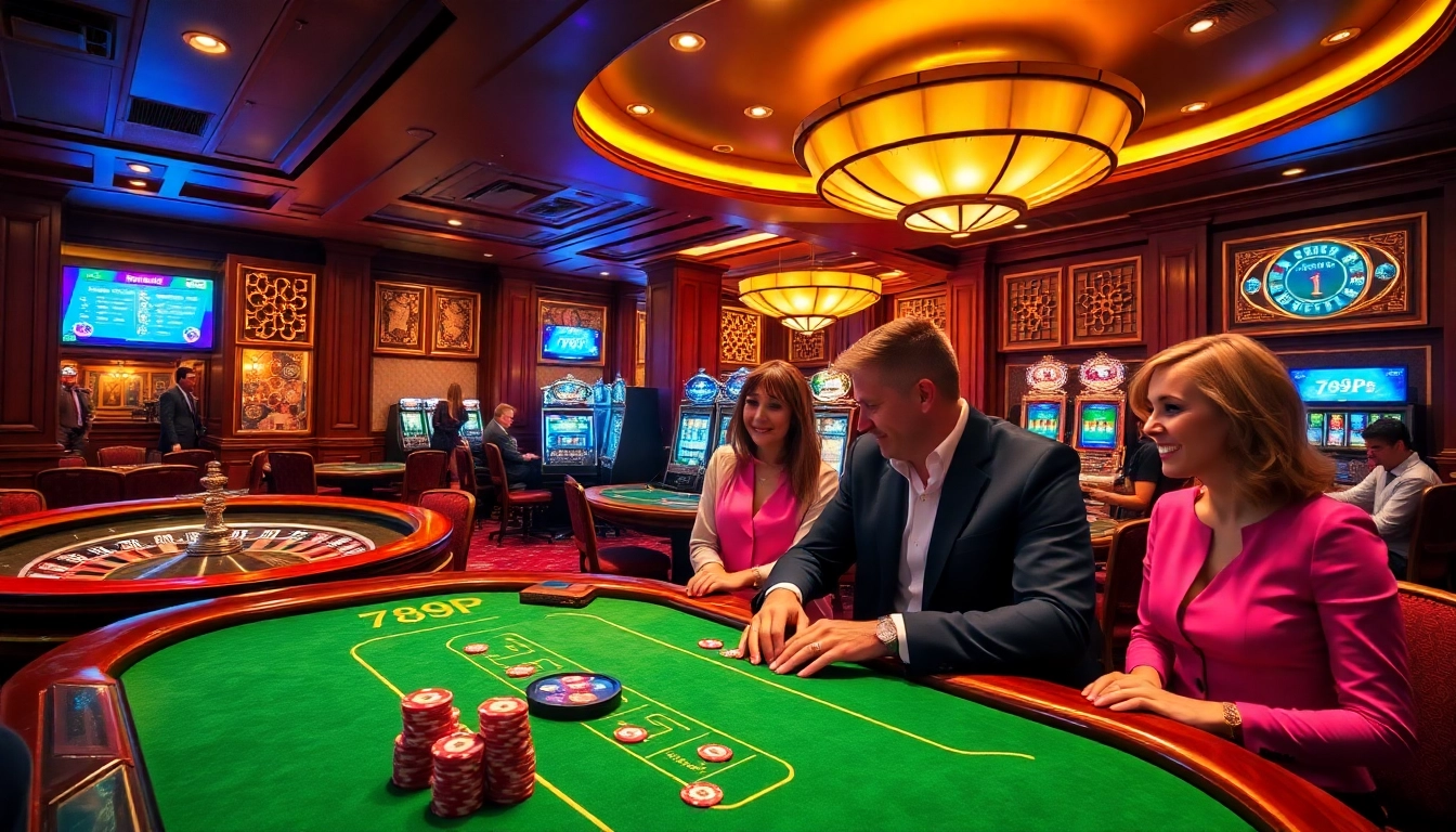 Experience the thrill of 789P at a luxurious casino table with vibrant games and players.