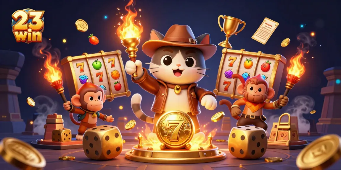 Experience the thrill of 23 win with a golden casino artifact and dynamic game elements in a vibrant scene.