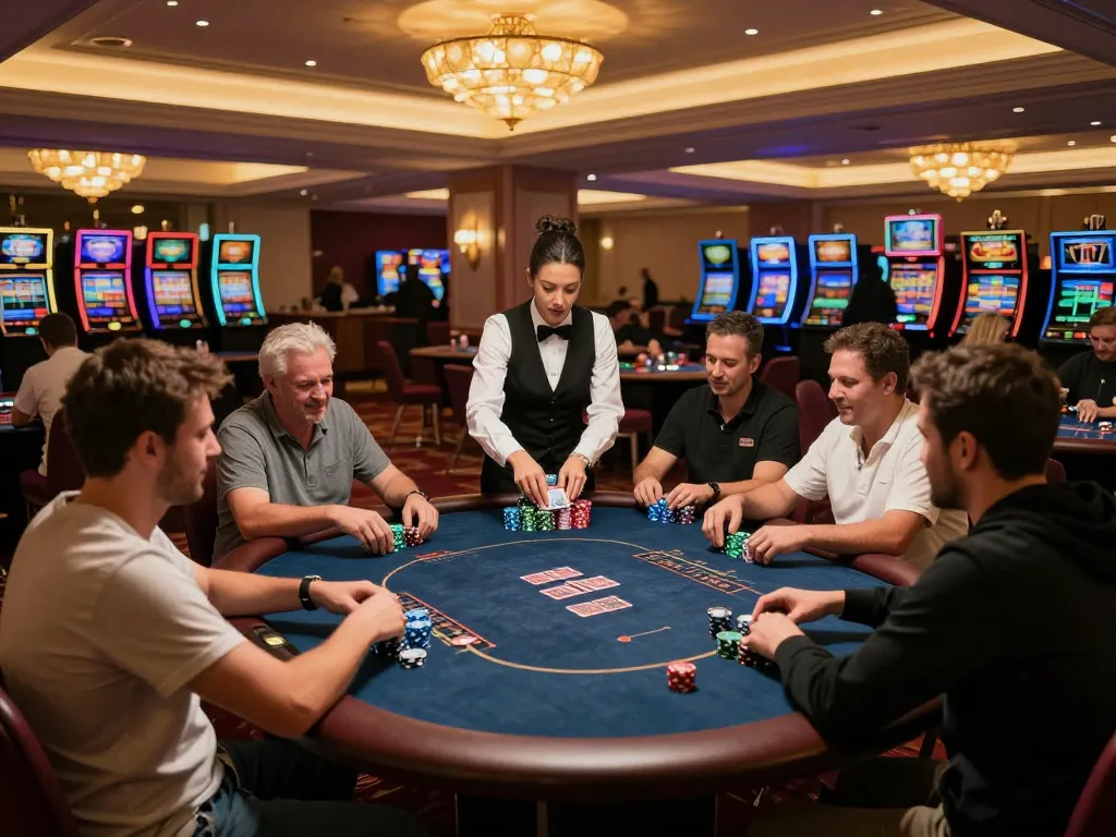 Players engaging in intense poker gameplay at upscale casino table, showcasing dh 88 dynamic betting action.