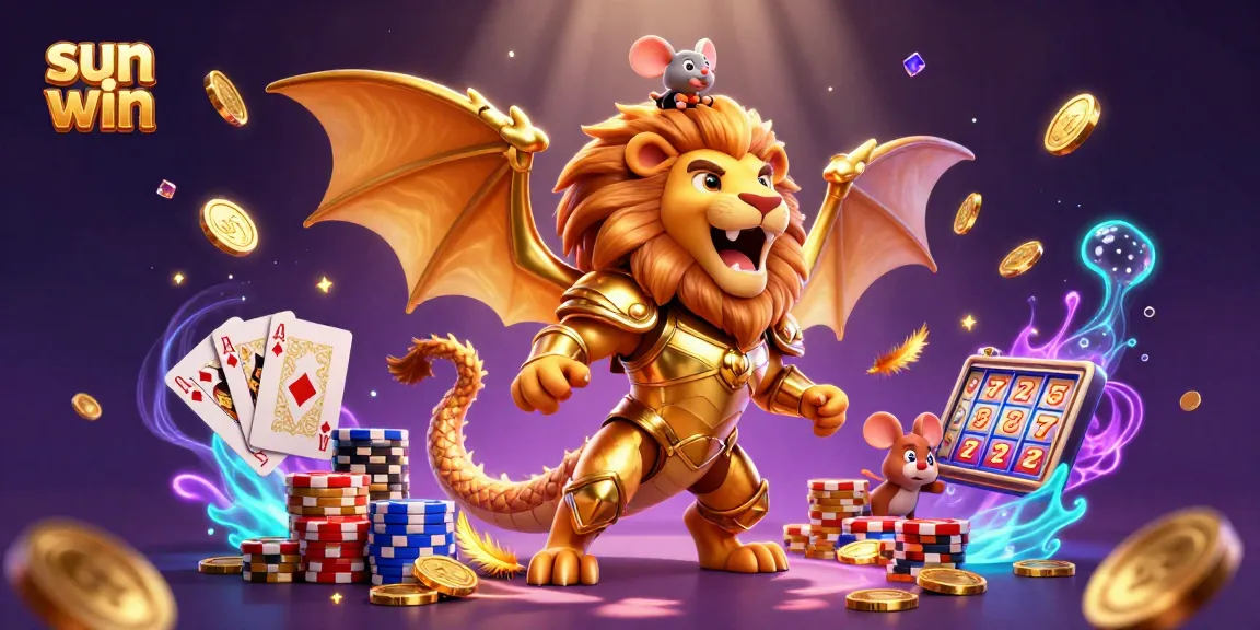 Engage in thrilling gameplay at sun win with dynamic golden coins, cards, and a chimera champion.