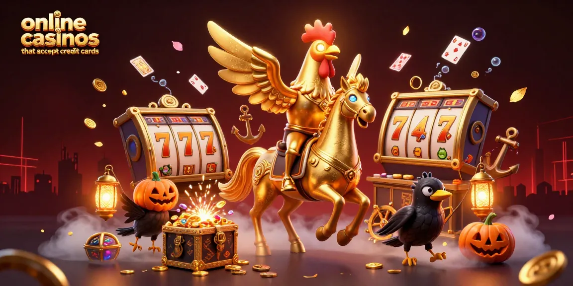 Experience excitement at online casinos that accept credit cards with golden rooster characters and vibrant casino action.