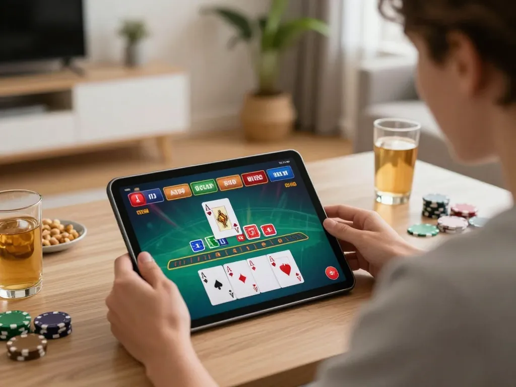 Luck8 player enjoying an engaging live dealer blackjack session on a tablet at home