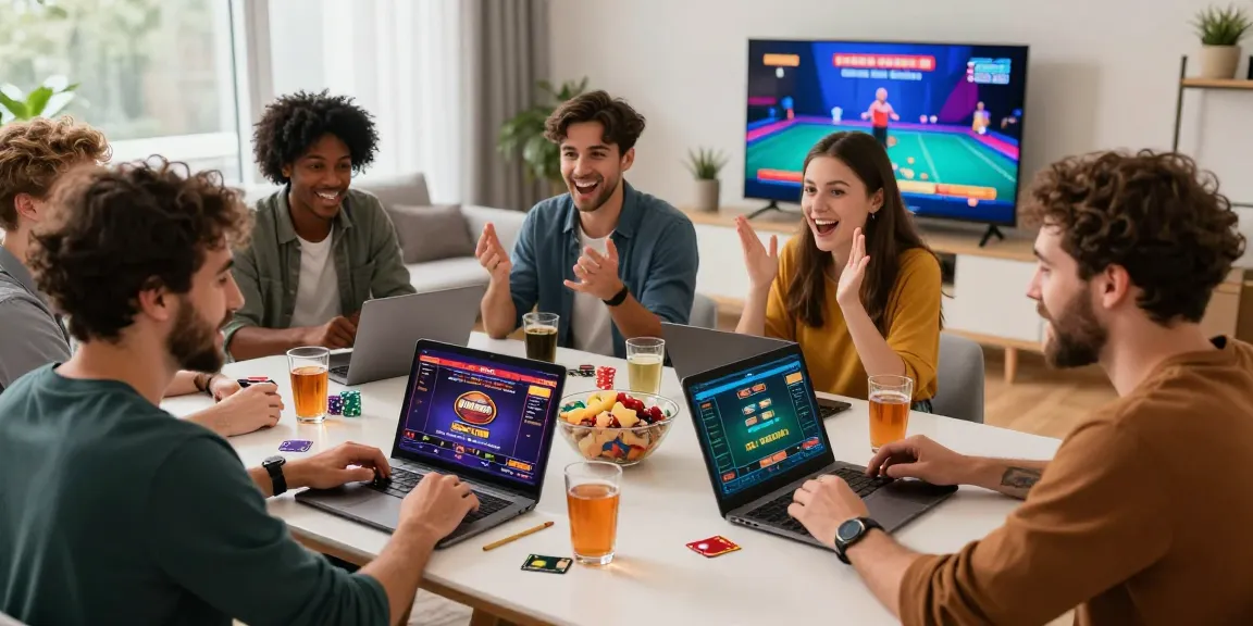 UK players enjoying credit card casinos at home with laptops and snacks.