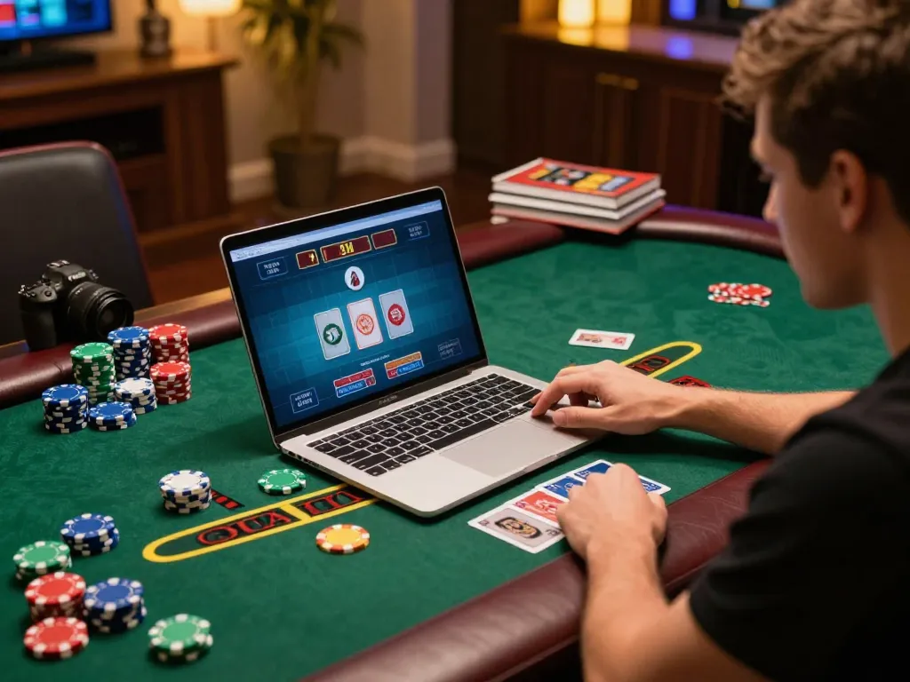 Player engaging with NK88's live dealer blackjack game, showcasing a lively online gambling atmosphere.