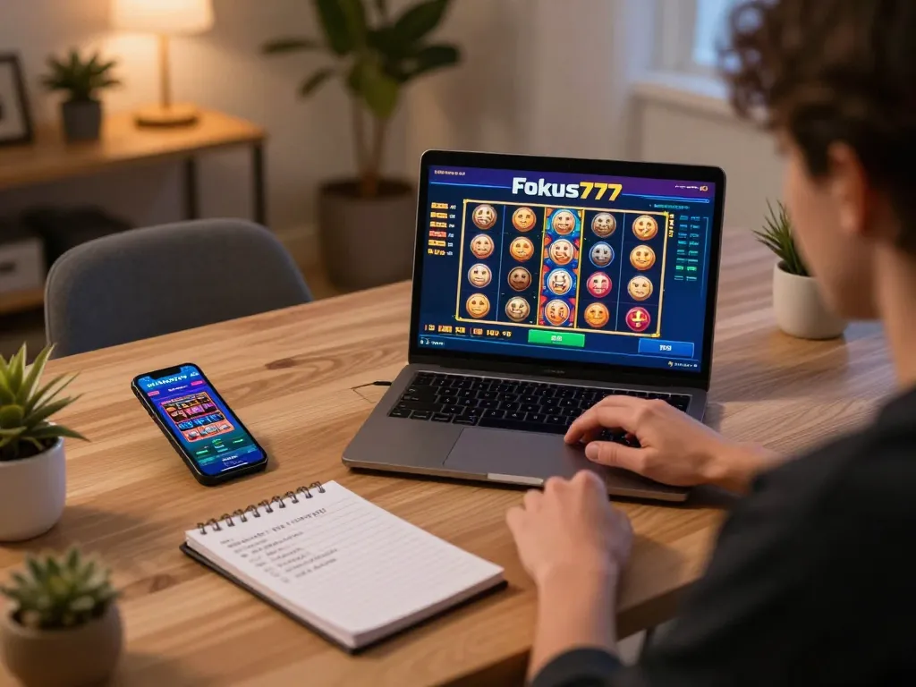 Engaging online gaming on Fokus777 with a player strategizing while enjoying a slot game.
