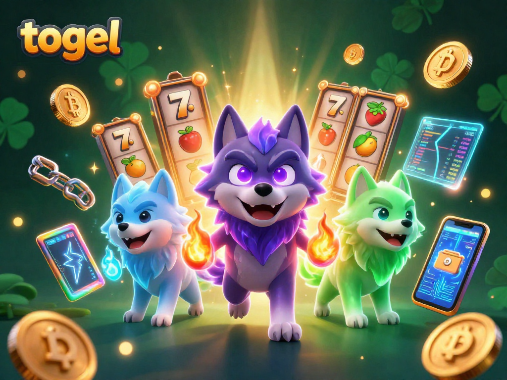 Engage with togel's thrilling slot games surrounded by vibrant 3D casino characters and digital elements.