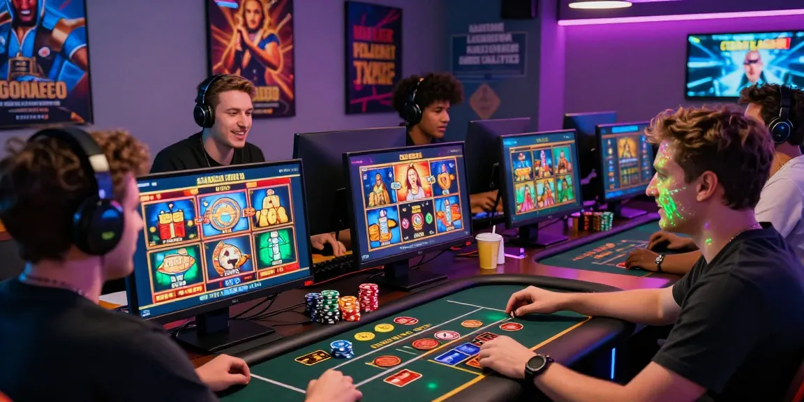 Players immersed in credit card casinos, showcasing excitement in vibrant gaming setups.