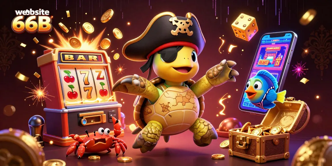 Engage with exciting slots and online games at website 66B with vibrant pirate-themed illustration.