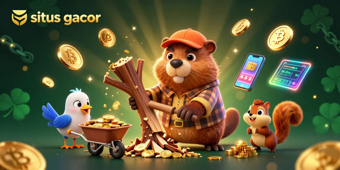 Experience the excitement of situs gacor with a whimsical beaver, bird, and squirrel collecting coins.