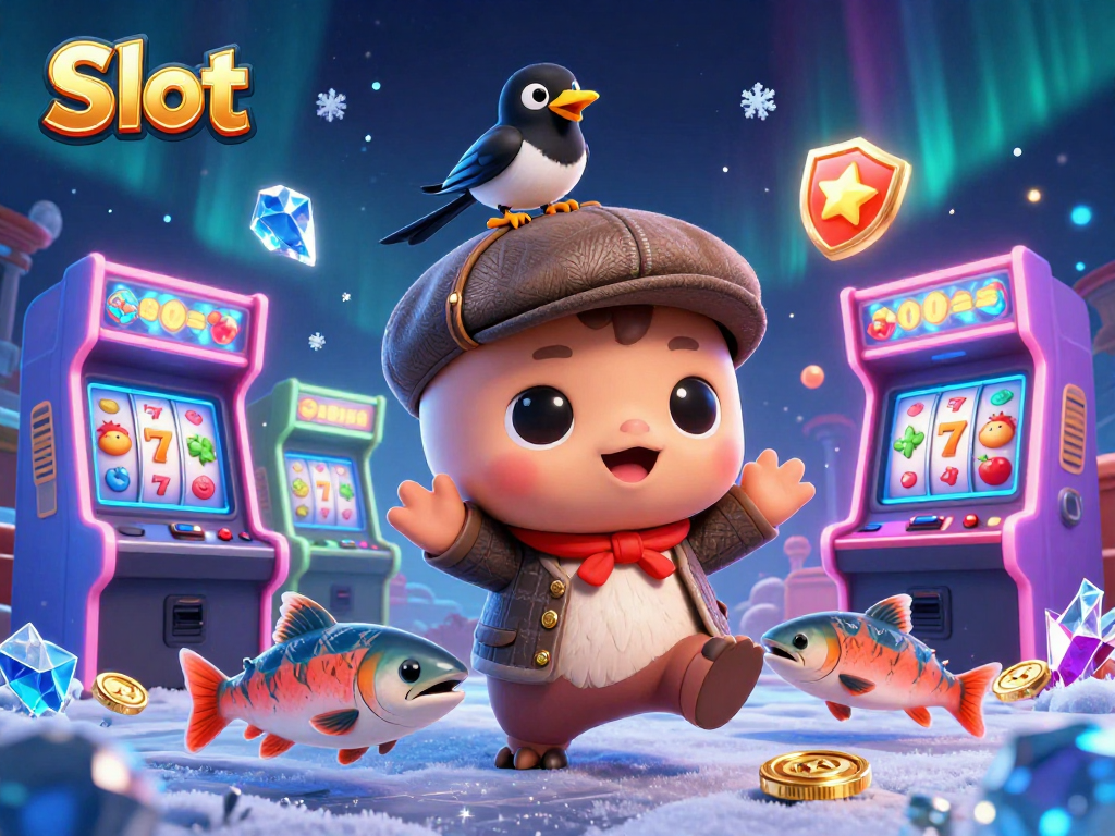 Spin the Slot reels with colorful symbols and playful characters in a vibrant casino illustration.