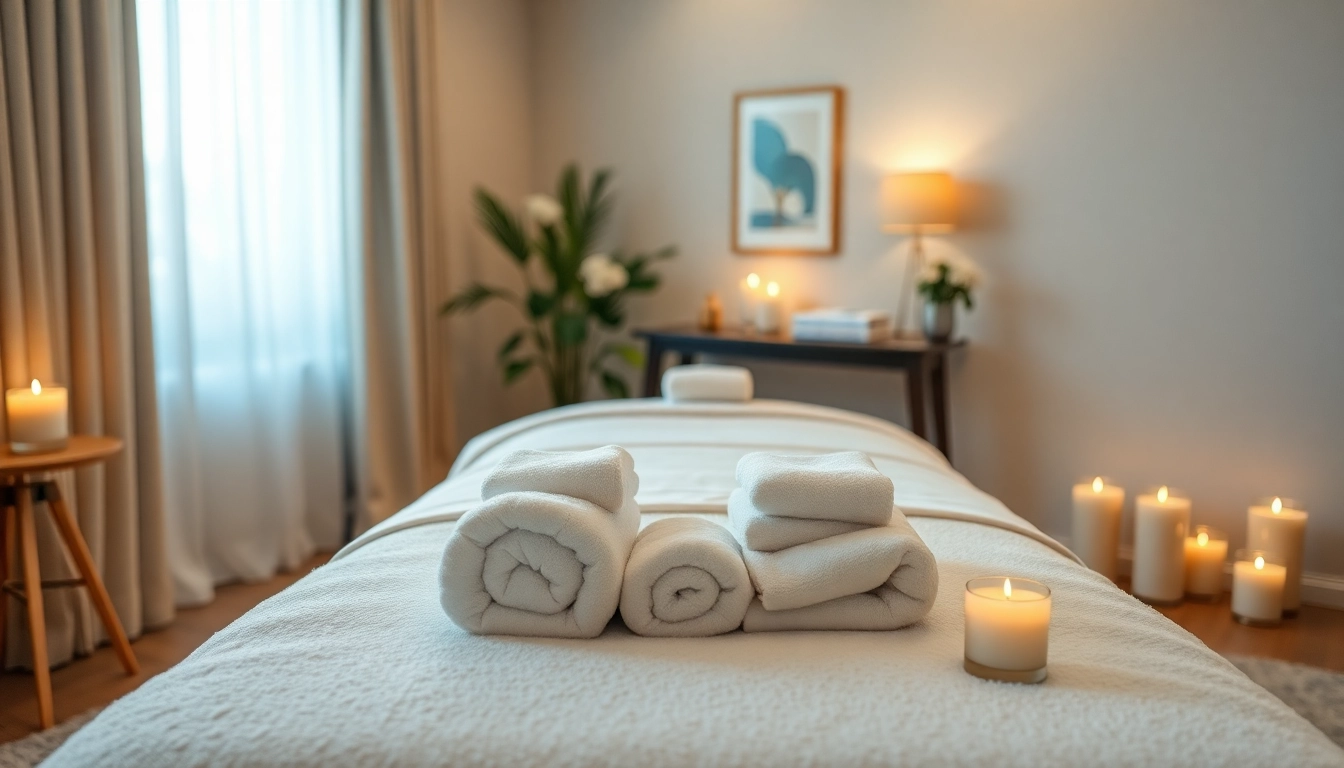 Experience relaxation with 동탄출장마사지 in a tranquil massage setup featuring candles and soft towels.