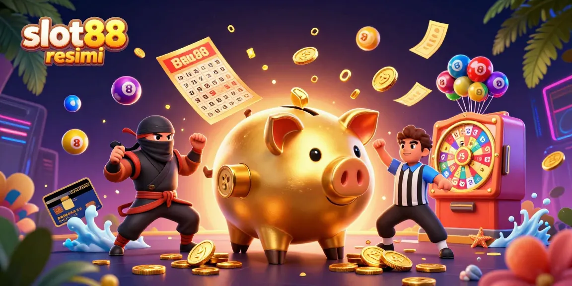 Experience the excitement of slot88 resmi with dynamic action scenes of playful characters amidst a casino setting.