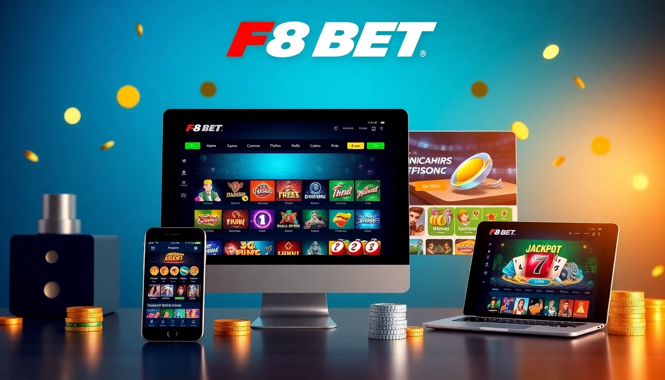 Experience F8 BET's gaming platform on multiple devices, showcasing excitement and user-friendly design.