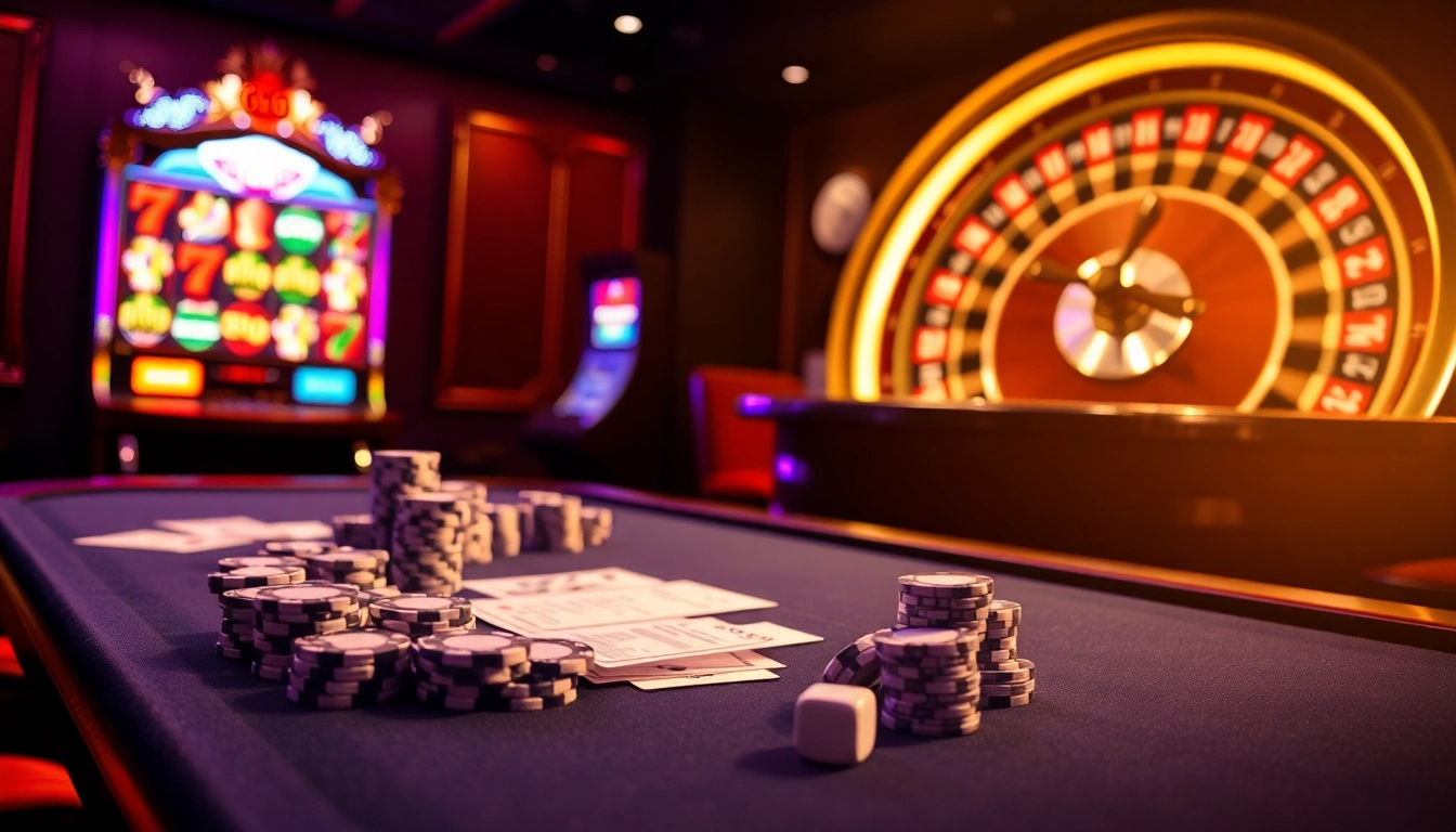 Engaging gambling scene at https://bl555.exchange/, featuring poker and slots in a luxurious setting.