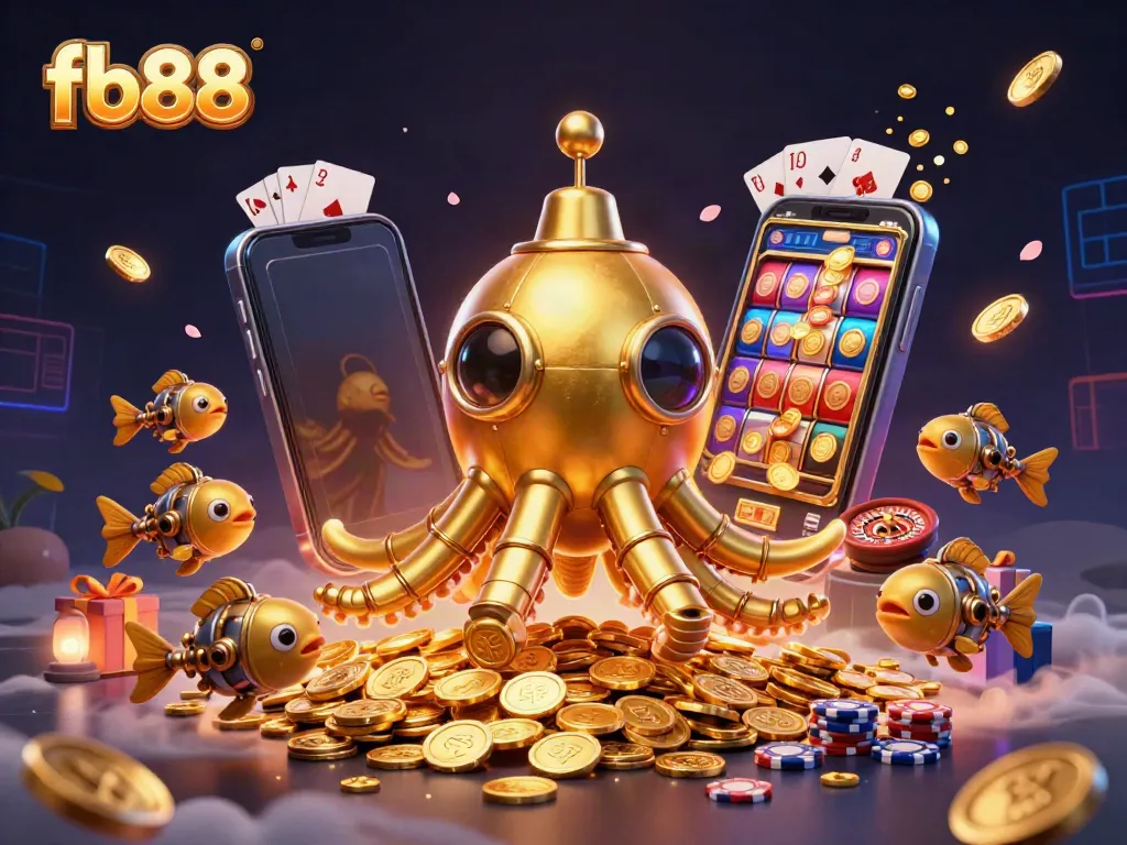 Experience thrilling gaming action with fb88's immersive casino atmosphere featuring a golden kraken submarine.