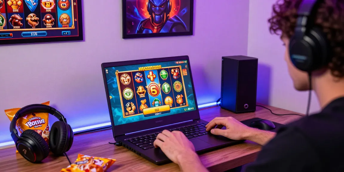 Exciting player engaging with bonus buy slots UK in a modern gaming setup, showcasing vibrant graphics and immersive atmosphere.