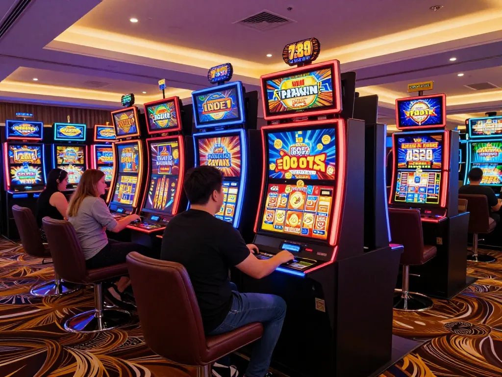 Players winning big at 789club's exciting slot machines in a vibrant casino atmosphere