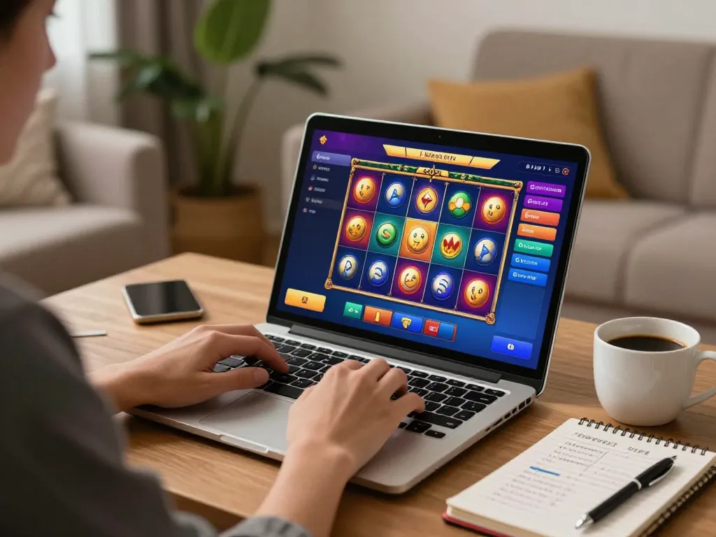Engaged player enjoying online slots at nhà cái sx88 with strategy notes on a cozy setup.