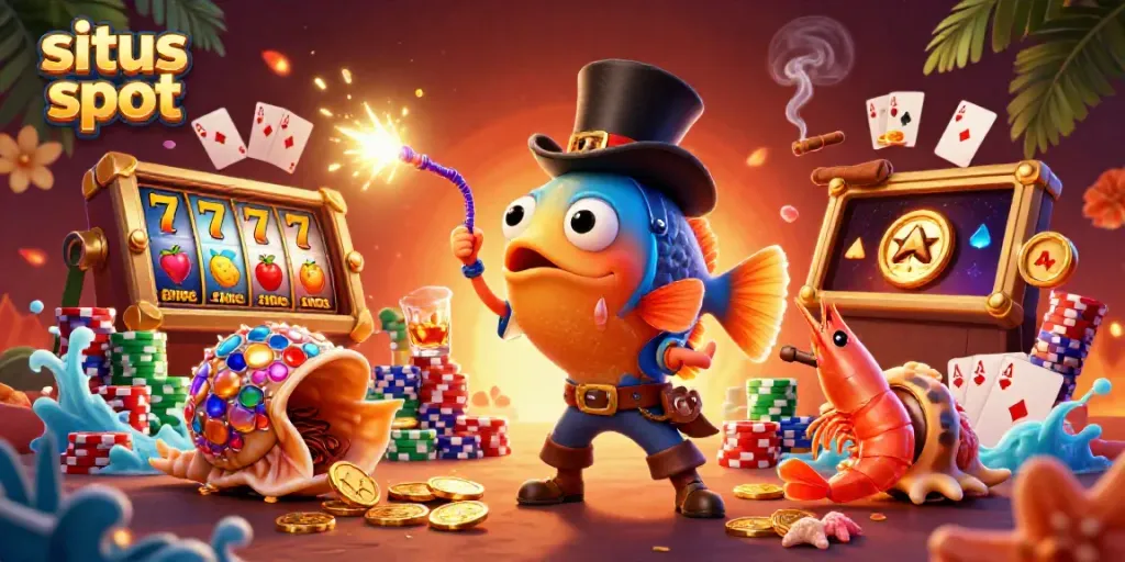 Engaging illustration of situs slot gaming action featuring lively characters and dynamic elements.