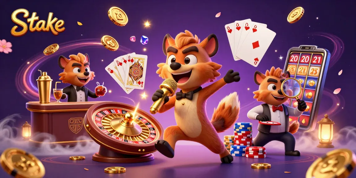 Join the fun at Stake casino with lively hyenas in a vibrant gambling scene.