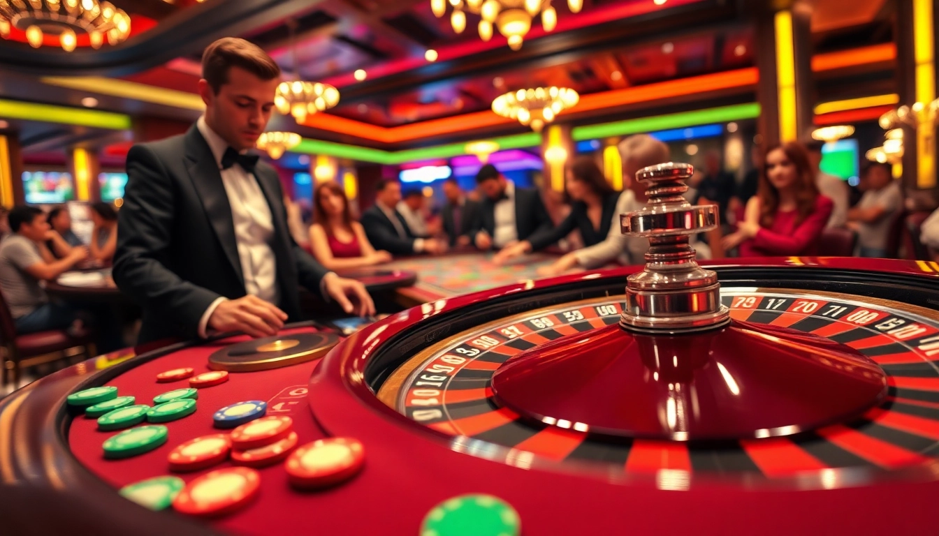 Lihat pemain di kasino dengan T0812 link yang terlibat di meja roulette yang ramai.