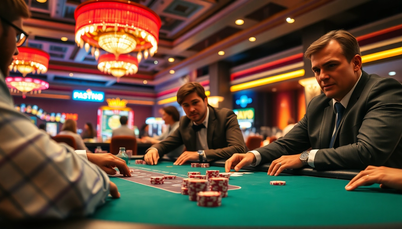 arushoki bermain poker di kasino dengan suasana yang menarik dan pencahayaan hangat.