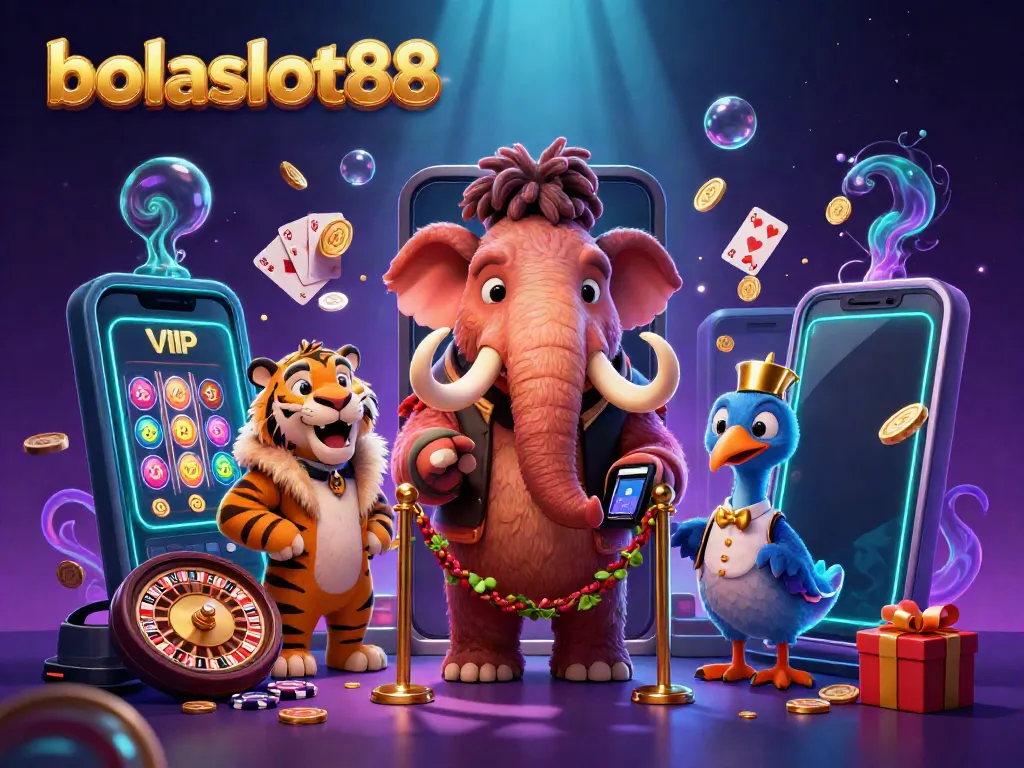 Experience the thrill with bolaslot88 as a woolly mammoth bouncer welcomes VIP guests to a vibrant casino scene.