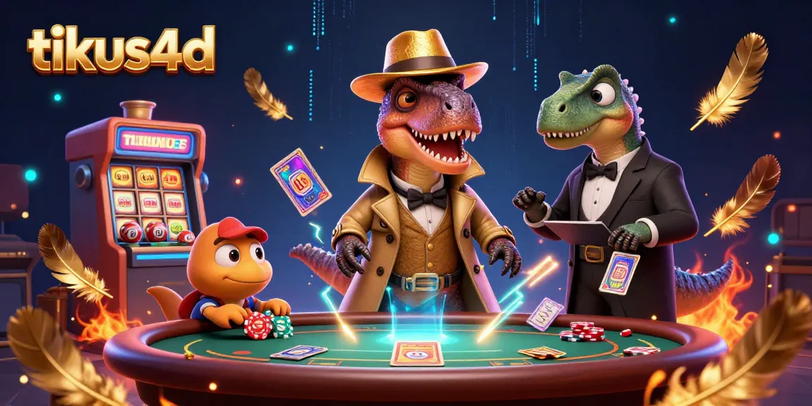 Tikus4d delivers winning strategies with engaging lottery visuals, featuring a velociraptor and stegosaurus in a casino environment.