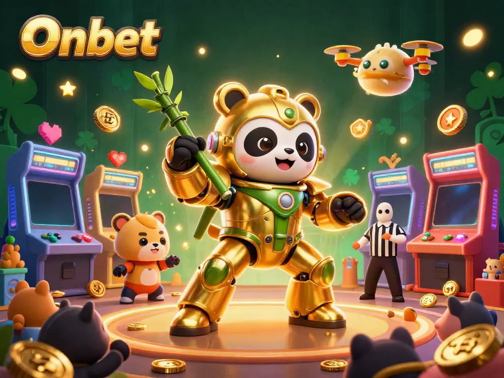 Experience high-stakes action with Onbet's vibrant gaming scene featuring dynamic characters and illuminated casino elements.