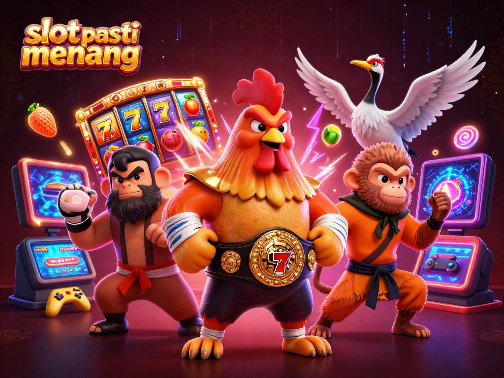 Spin to win big with slot pasti menang as the Muay Thai rooster, monkey martial artist, and crane master celebrate.