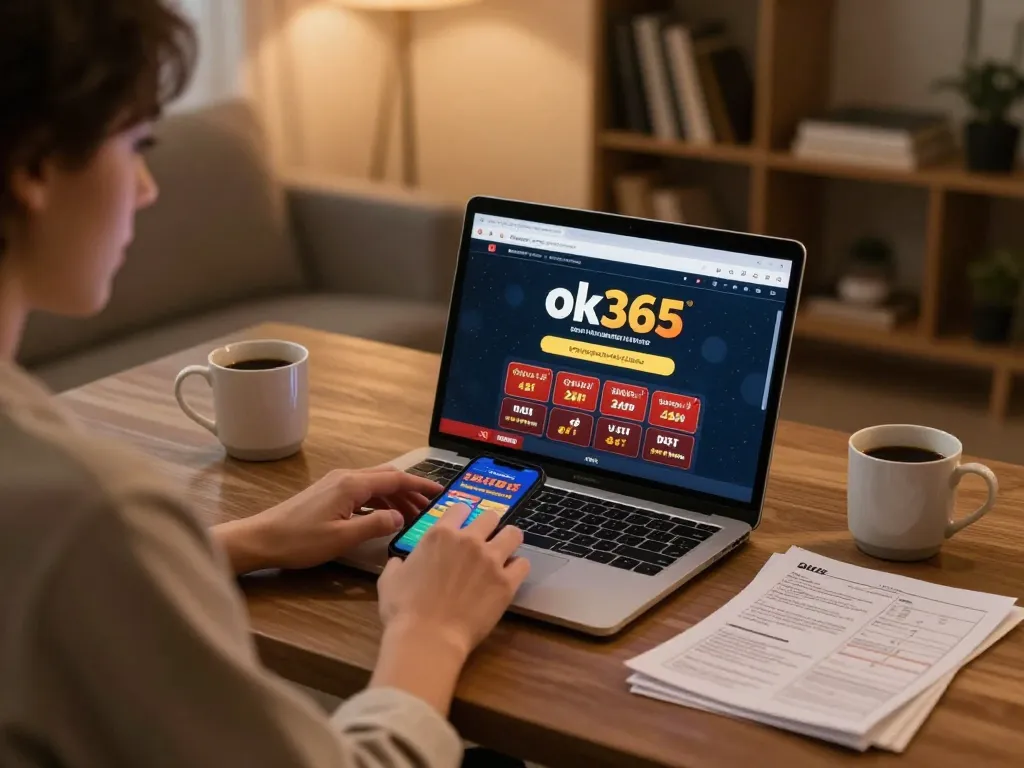 Playing online games on ok365 with interactive interface and cozy home setup.