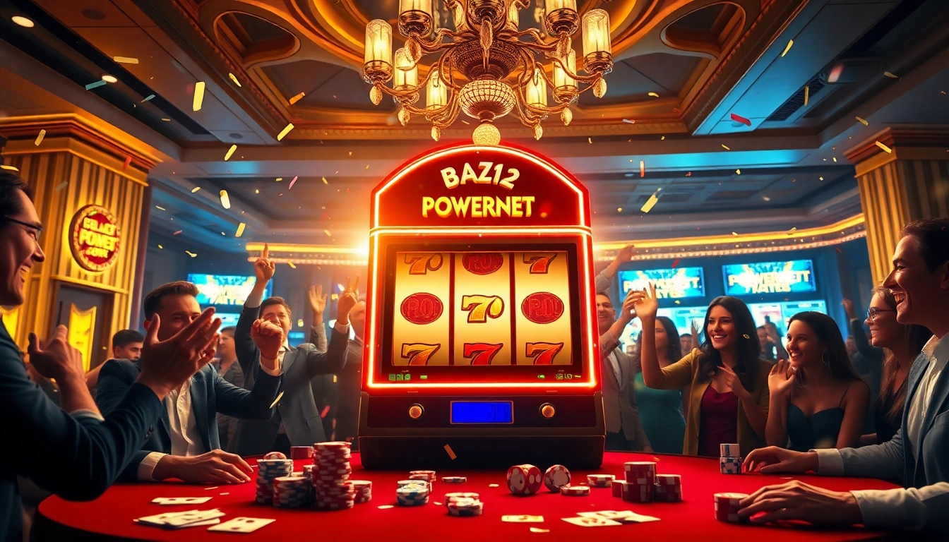 Players engaging with the POWERNET slot machine in a vibrant casino atmosphere.