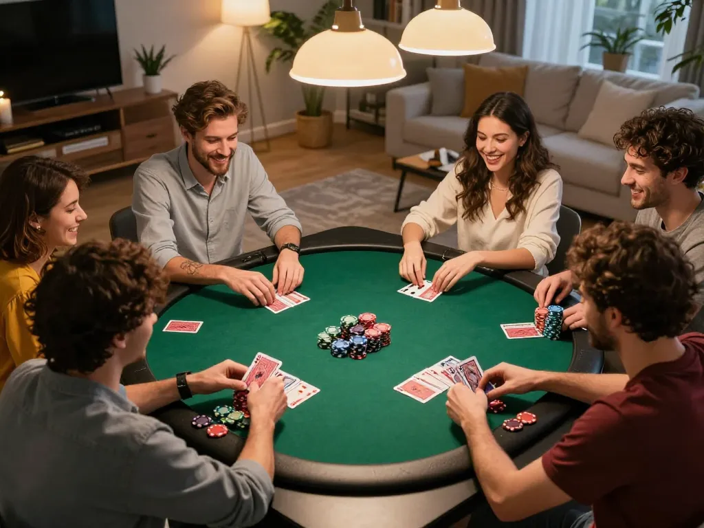 Friends enjoying an exciting poker game night at home, showcasing the hm88 gaming experience in a vibrant atmosphere.