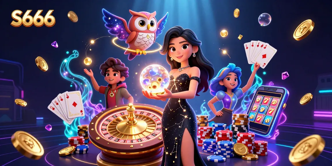 Experience the thrill of gambling at S666 with a stunning 3D illustration showcasing a rich casino scene.