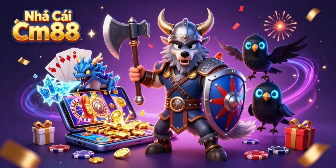 Experience the excitement of Nhà Cái Cm88 with vibrant characters, games, and dynamic casino elements.