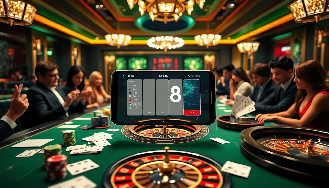 Players engaging with S8 app at a vibrant gaming table, celebrating winnings and excitement.