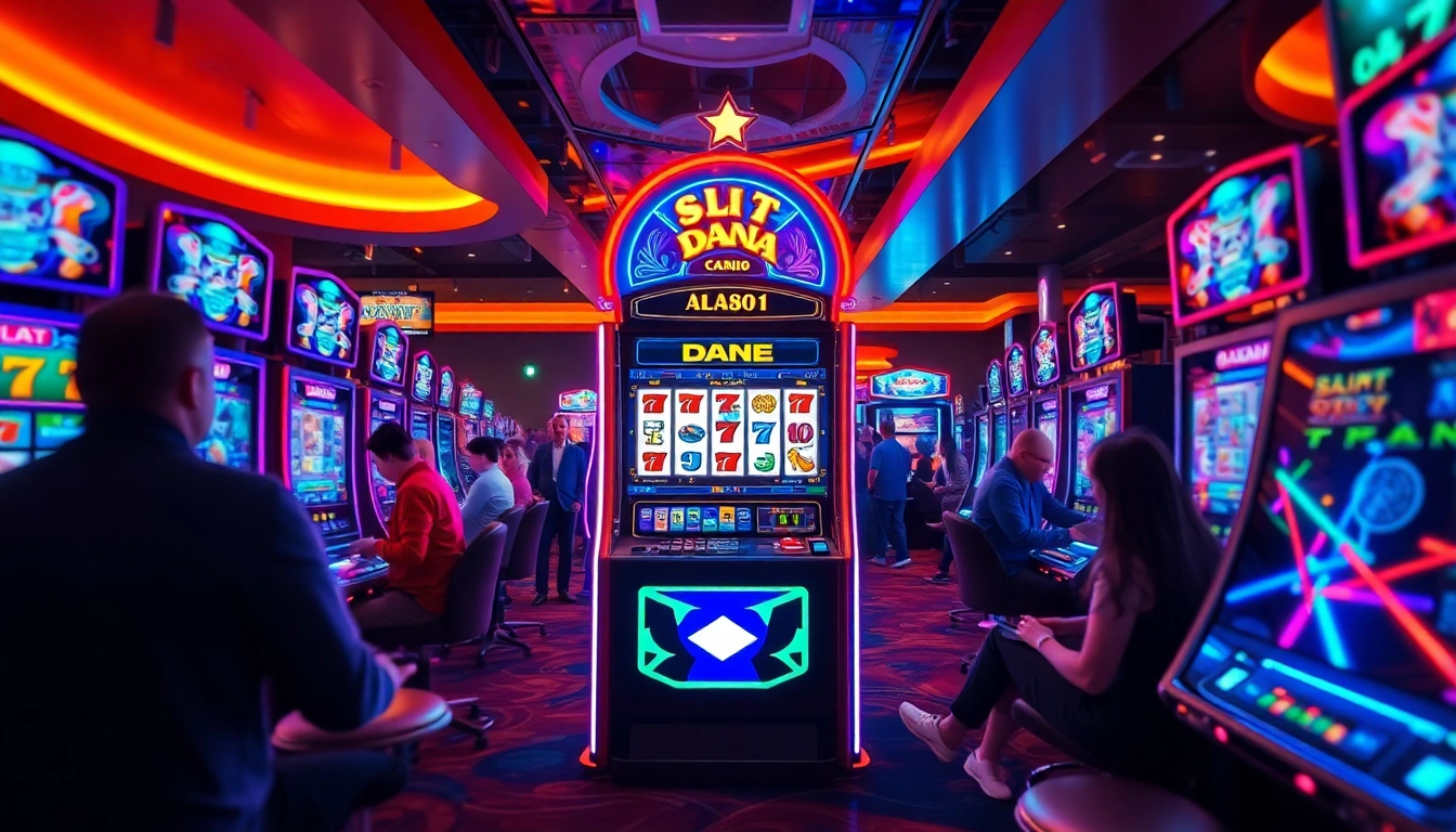 Mainkan Slot Dana di mesin slot kasino yang berwarna-warni dan hidup