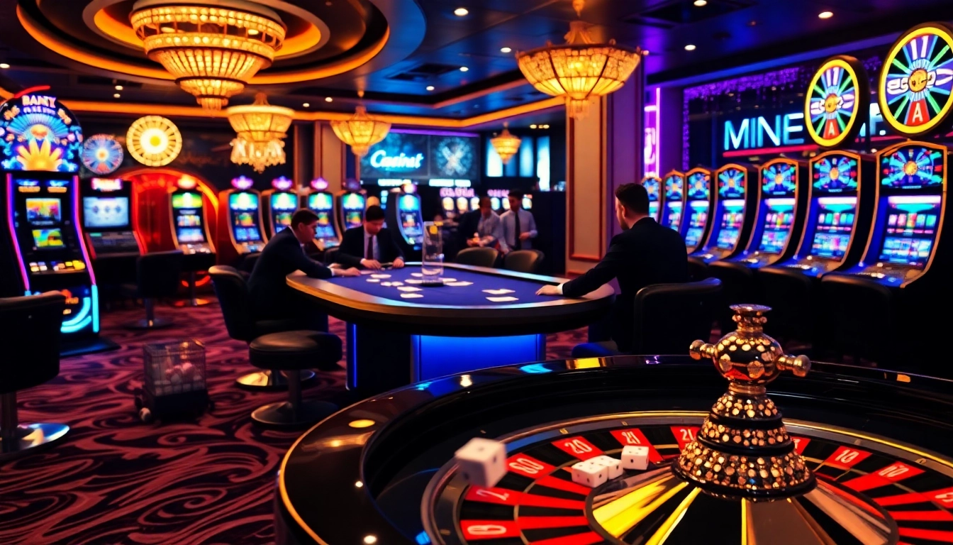 Players engaged in a thrilling poker game at https://f8bet.me.uk/, surrounded by vibrant casino elements.