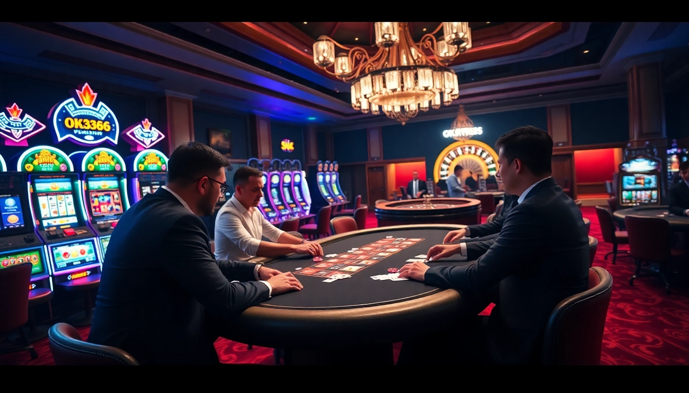Experience the thrill of high-stakes poker at OK8386 casino, with players focused on their strategic bets.