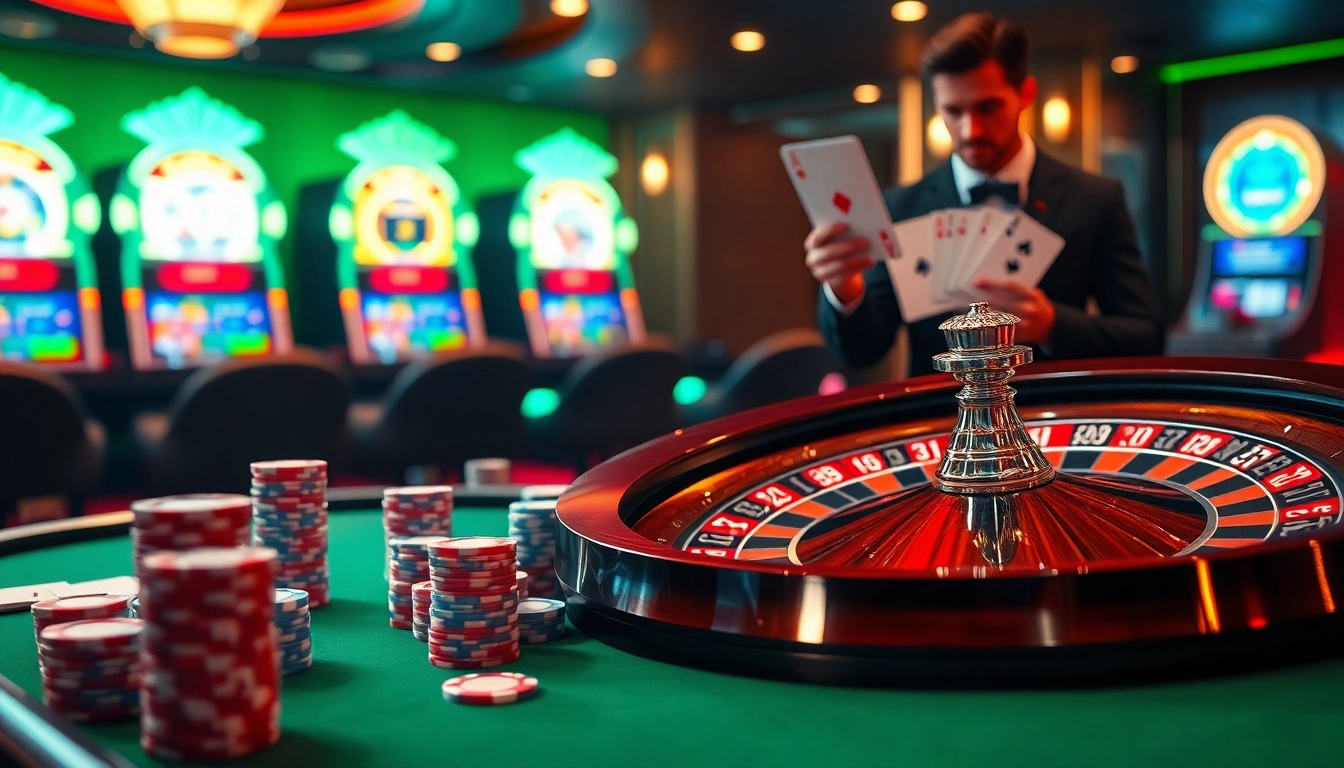 Experience high-stakes gaming at https://vnloto.nl/ with poker chips and a roulette wheel.
