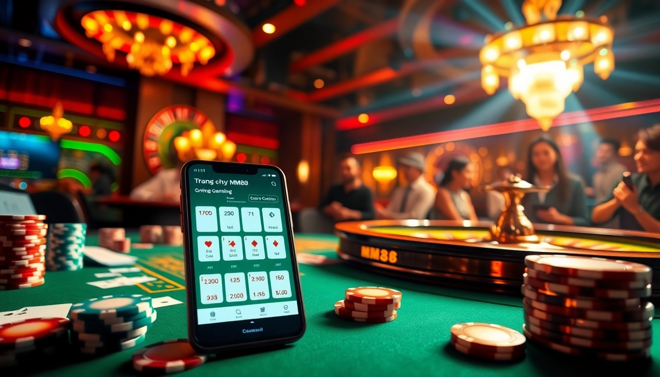 Experience the thrill of Trang chủ MM88 with vibrant casino visuals, engaging players at poker tables.