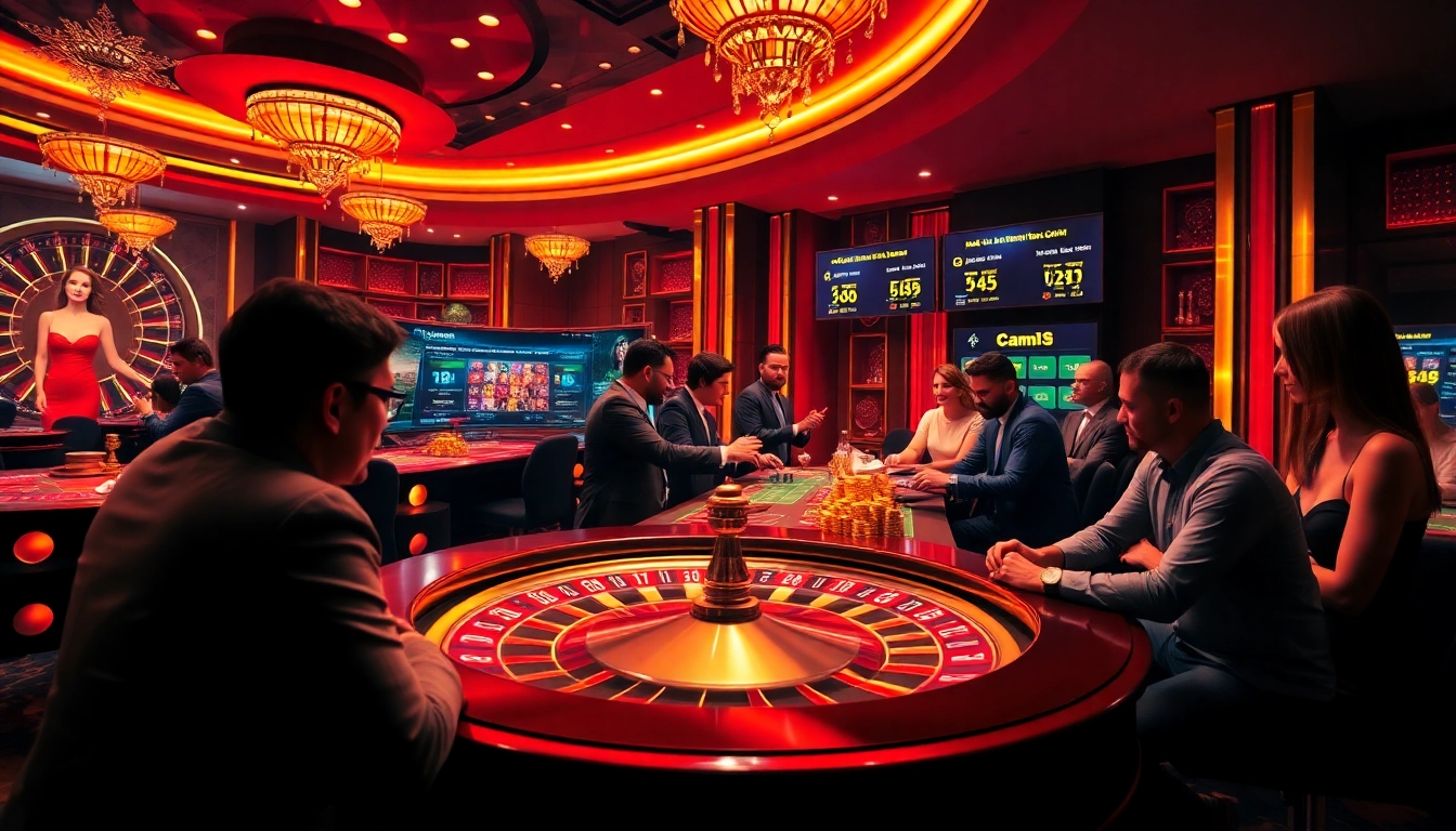 Players enjoying an exciting gaming experience with 32win.com at a luxurious casino setup.
