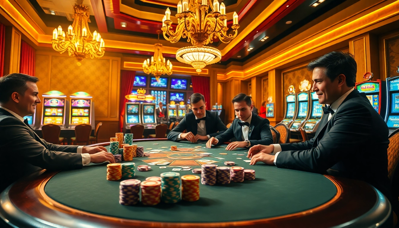 Engaged players at a lucrative table highlight the essence of nhà cái uy tín in a vibrant casino scene.