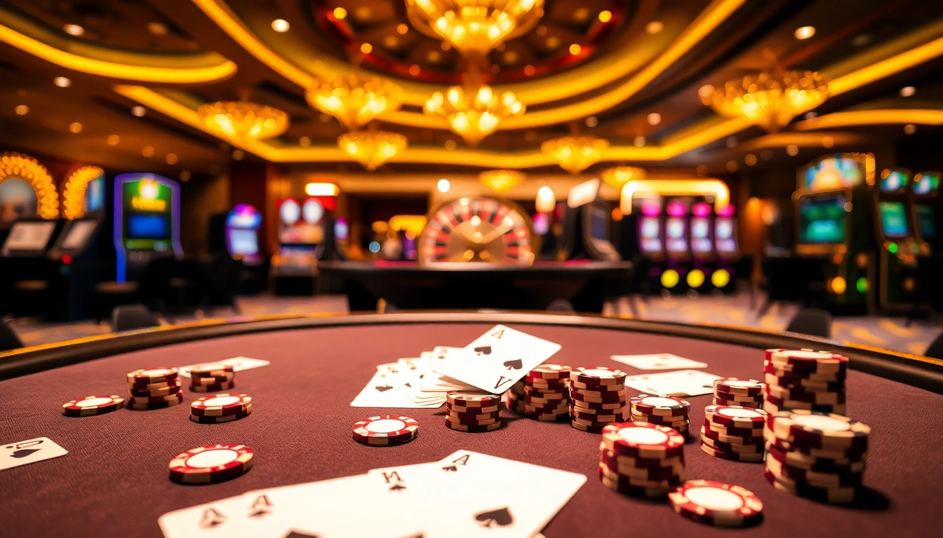 Engaging poker table scene showcasing high-stakes gameplay at https://kjc.jp.net/ with professionals immersed in action.