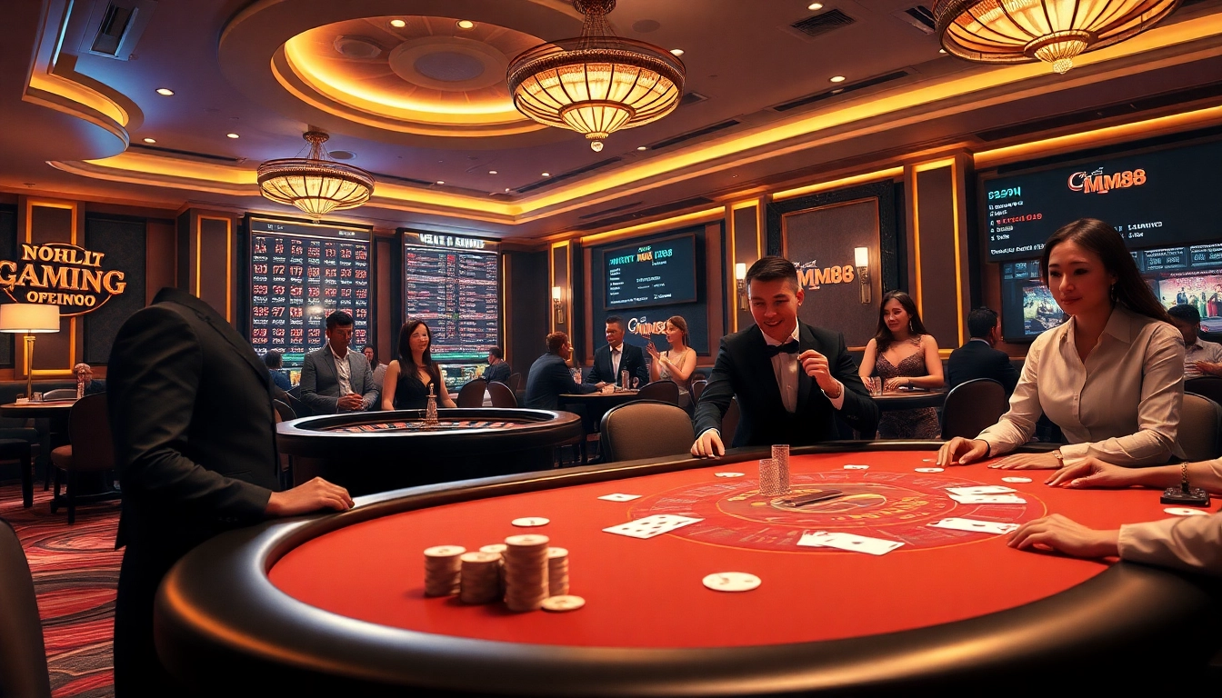 Experience the thrill of gambling at NHÀ CÁI MM88 with vibrant poker and roulette scenes.