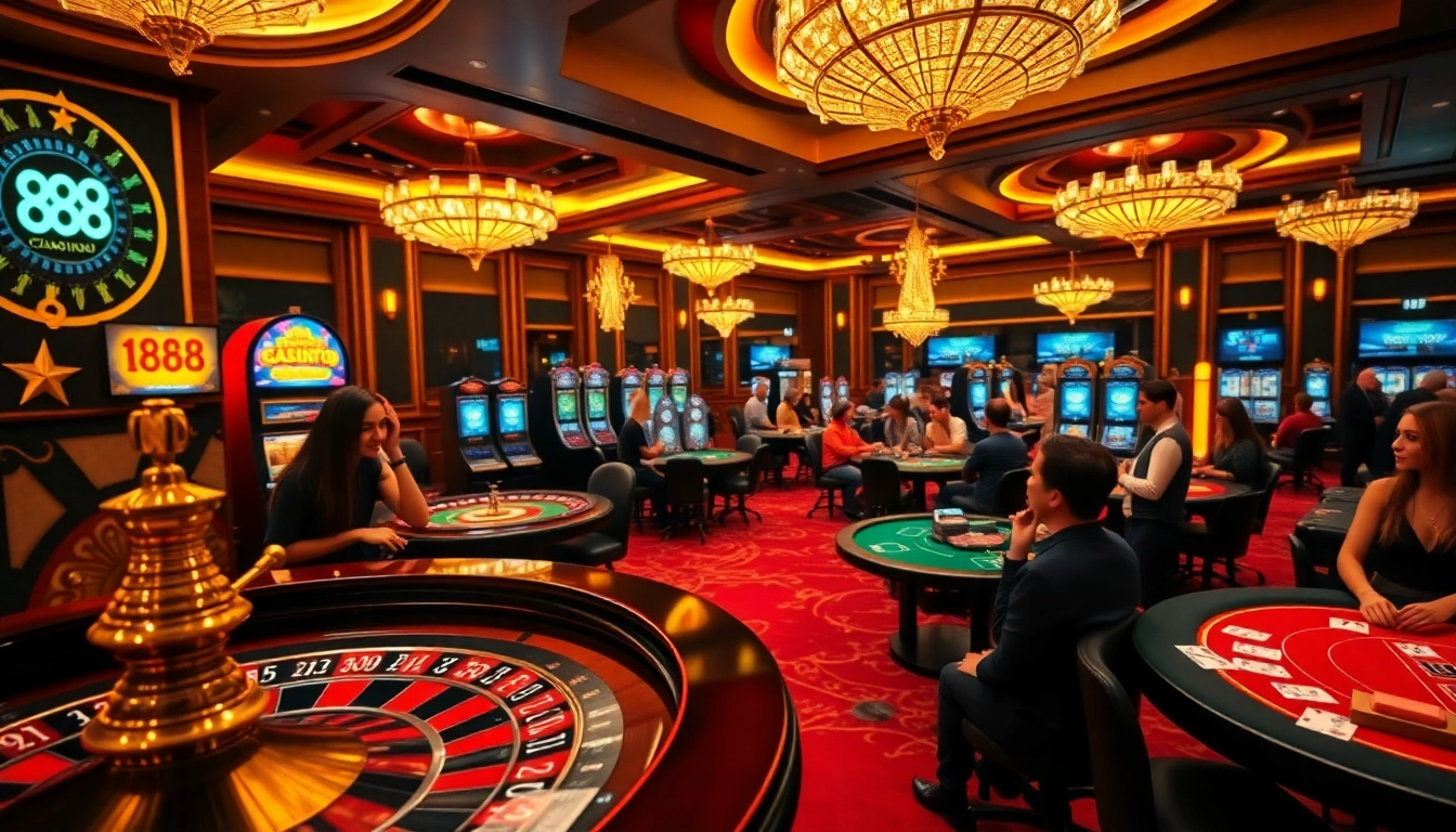 Experience the thrill of u 888 with vibrant casino tables, glowing slot machines, and excited players.